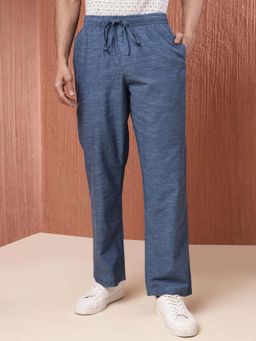 Fabindia - Blue Cotton Full Length Drawstring Casual Trousers