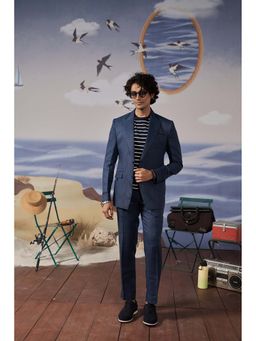 Philocaly - Alder Blue Slim Fit Stripes Formal Suit