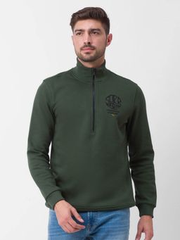 Spykar - Bottle Green Cotton Full Sleeve High Neck Sweatshirt for Men