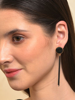 Sohi - Black Gold Plated Contemporary Drop Earrings