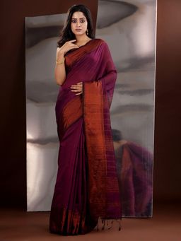 CHARUKRITI - Purple Cotton Blend Zari Handwoven Saree with Unstitched Blouse