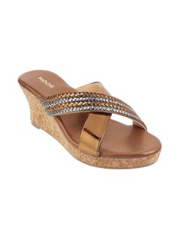 Mochi - Womens Antique Gold Platform HeelsMochi Women Antic Gold Synthetic Braided Wedges