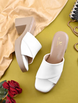 XE Looks - Cross Strap Cushioned Slip-On Block Heel