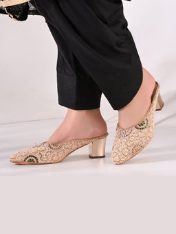 Valentino - Women Rose Gold Embellished Slip-On Mules
