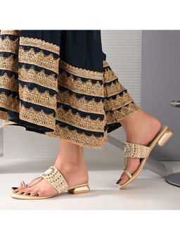 Valentino - Women Embellished Toe-Ring Block Heel Ethnic Sandal