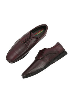 Valentino - Men Premium Maroon Leather Lace-Up Formal Derby Shoes