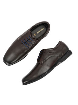 Valentino - Men Premium Leather Brown Lace Up Formal Derby Shoes