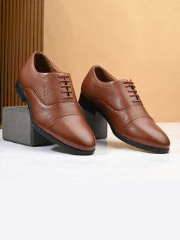 Valentino - Men Premium Leather Tan Classic Cap-Toe Police Oxford Shoes