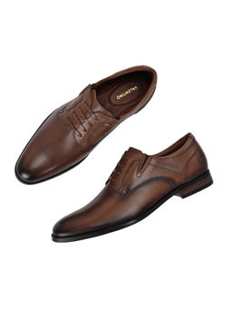 Valentino - Men Premium Leather Brown Designer Laces Pattern Slip-On Formal Shoes