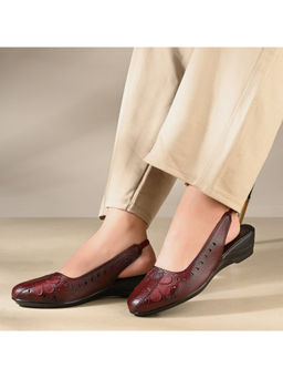 Valentino - Women Maroon Leather Slingback Sandal
