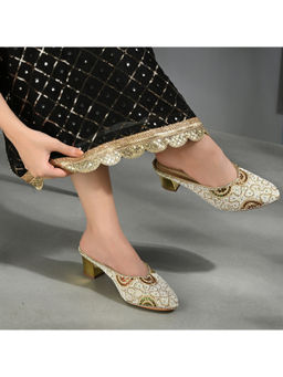 Valentino - Women Gold Embellished Slip-On Mules