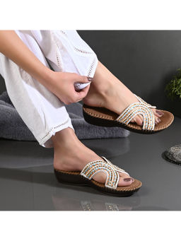 Valentino - Women Beige Embellished Slip-On Sandal