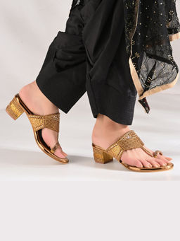 Valentino - Women Gold Crystal Embellished Block Heels