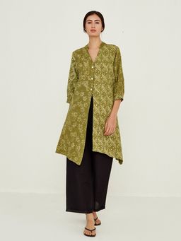 Ancestry - Olive High Slit Printed Kurta