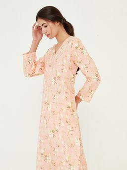 Ancestry - Peach Floral Printed Straight Kurta