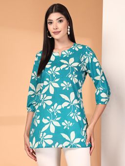Rimika - Women Aqua Floral Printed Straight Kurti