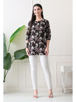 Rimika - Women Black Floral Printed Straight Kurti