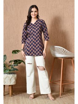 Rimika - Women Navy Blue Printed Straight Kurti