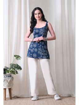 Rimika - Women Blue Dotted Buta Printed Straight Kurti