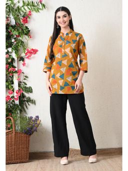 Rimika - Women Brown Geometric Printed Straight Kurti