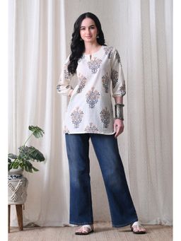 Rimika - Women Cream Floral Printed Straight Kurti