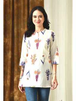 Rimika - Women Cream Floral Printed Straight Kurti