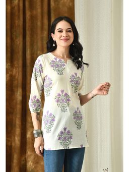 Rimika - Women Cream Floral Printed Straight Kurti