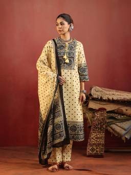 Namastika - Tarini Butter Polka Ajrakh Kurta and Pyjama with Dupatta