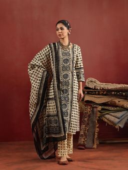 Namastika - Chauras Ivory Ajrakh Cotton Kurta and Pyjama with Dupatta