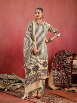 Namastika - Taabir Butter Cream Ajrakh Kurta and Pyjama with Dupatta