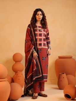 Namastika - Surkh Gul Rust Ajrakh Cotton Kurta and Pyjama with Dupatta