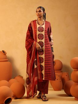 Namastika - Taru Red Ajrakh Cotton Kurta and Pyjama with Dupatta