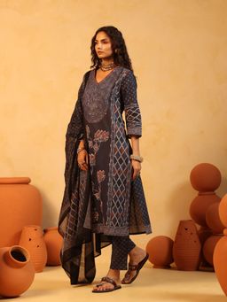 Namastika - Neel Kamal Indigo Ajrakh Cotton Kurta and Pyjama with Dupatta