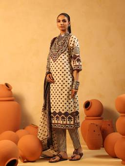 Namastika - Amaira Cream Ajrakh Cotton Kurta and Pyjama with Dupatta