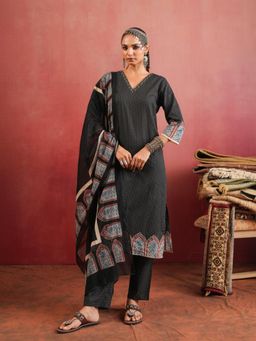 Namastika - Siyahi Ajrakh Kurta and Pyjama with Dupatta