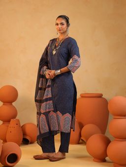 Namastika - Samira Midnight Blue Ajrakh Jaal Kurta and Pyjama with Dupatta