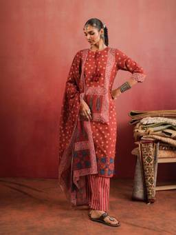 Namastika - Raktima Ajrakh Kurta and Pyjama with Dupatta