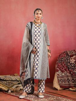 Namastika - Sehar Cream Indigo Ajrakh Kurta and Pyjama with Dupatta