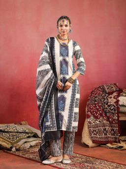 Namastika - Noor Beige Indigo Kurta and Pyjama with Dupatta