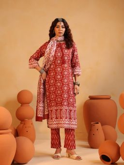 Namastika - Sitara Terracotta Ajrakh Motif Kurta and Pyjama with Dupatta