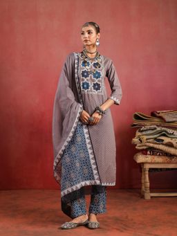 Namastika - Noorani Mosaic Suit - Taupe and Indigo Harmony