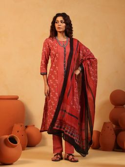 Namastika - Gulmohar Rust Red Kurta and Pyjama with Dupatta