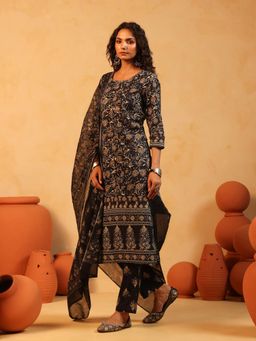Namastika - Kajaliya Noor Black Ajrakh Cotton Kurta and Pyjama with Dupatta