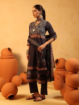 Namastika - Vatika Midnight Ajrakh Cotton Kurta and Pyjama with Dupatta