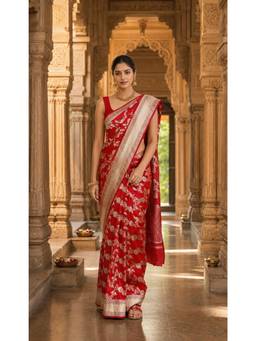 Anjaneya Sarees - Red Woven Designer Banarasi Silk Kanjivaram Saree