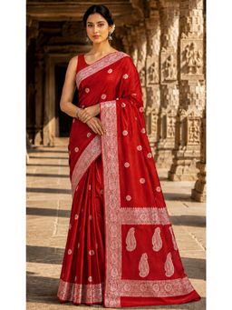 Anjaneya Sarees - Red Woven Designer Cotton Silk Kanjivaram Saree