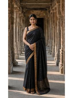 Anjaneya Sarees - Black Woven Designer Banarasi Silk Kanjivaram Saree