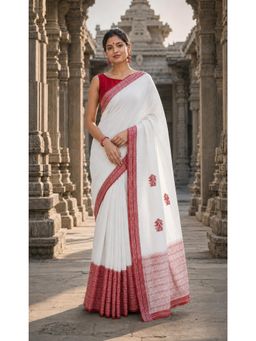 Anjaneya Sarees - White Woven Designer Cotton Silk Kanjivaram Saree