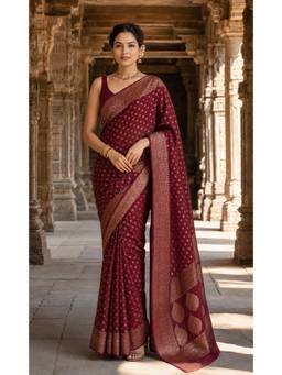Anjaneya Sarees - Maroon Woven Designer Banarasi Silk Kanjivaram Saree