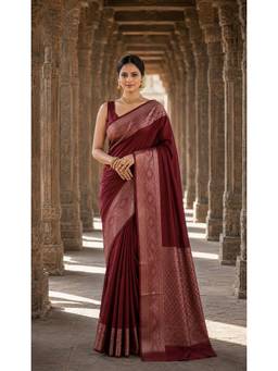 Anjaneya Sarees - Maroon Woven Designer Banarasi Silk Kanjivaram Saree